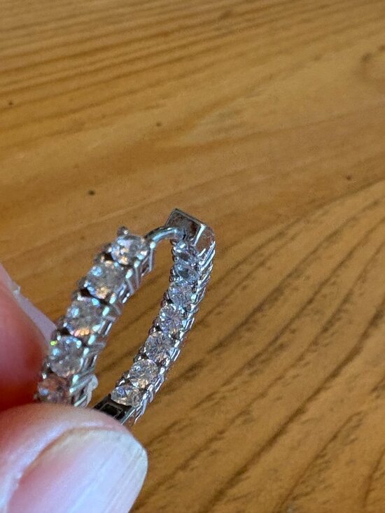 Jewelry - Sterling silver (marked 925) hoop earrings with 16 white Cubic Zirconia Gemstone
